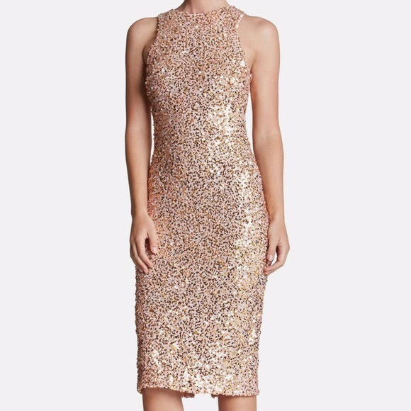 dress the population navy and pink shawn sheath